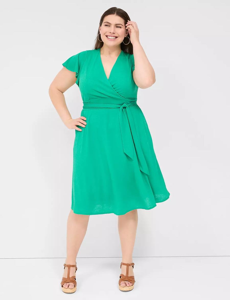 Lane Bryant Lena Surplice-Neck Women Knitted Dress Turquoise | JYH680HN