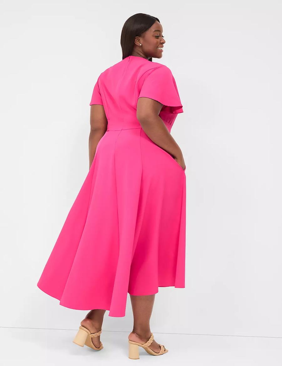 Lane Bryant Lena V-Neck High-Low Women Midi Dress Pink | YNF5374CT