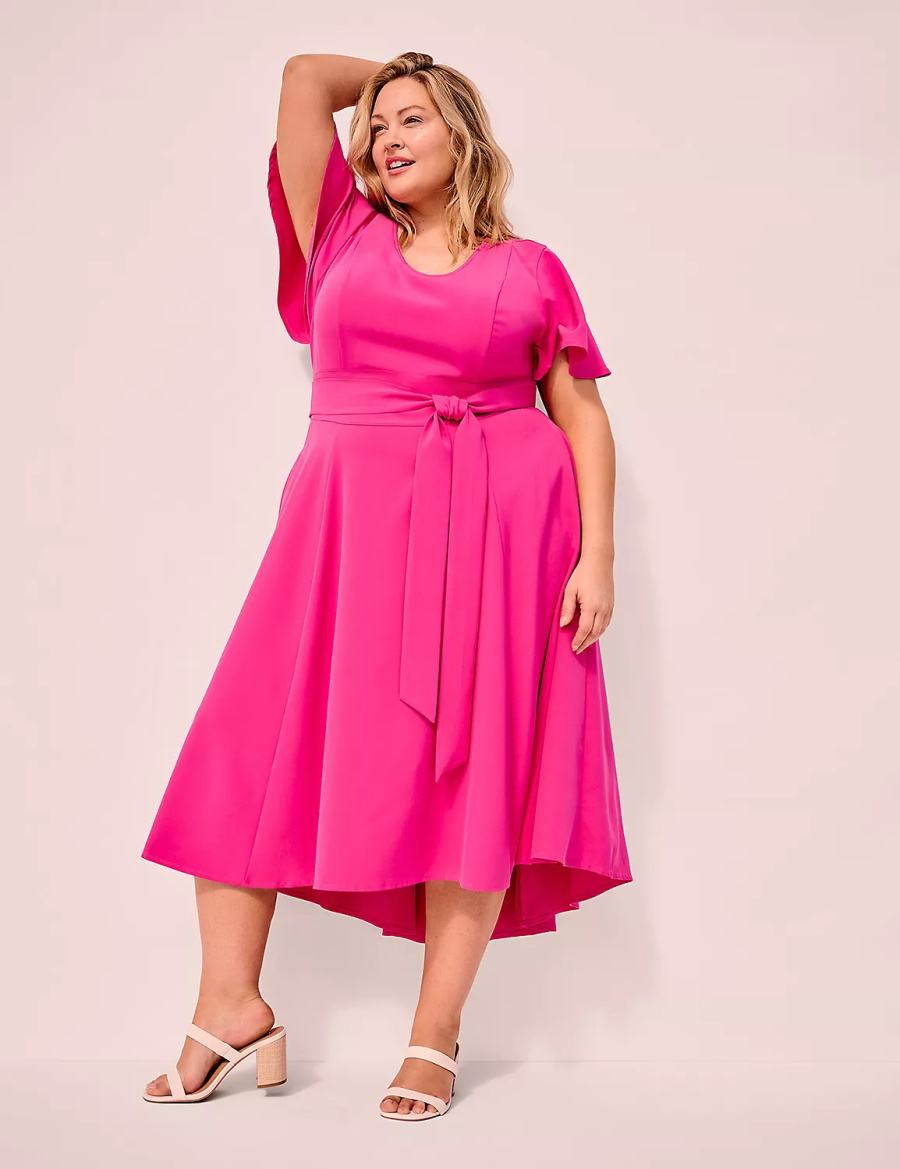 Lane Bryant Lena V-Neck High-Low Women Midi Dress Pink | YNF5374CT