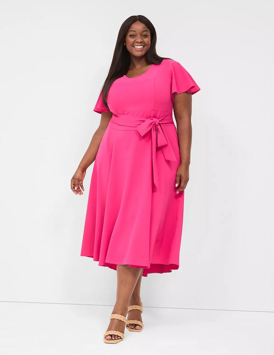 Lane Bryant Lena V-Neck High-Low Women Midi Dress Pink | YNF5374CT