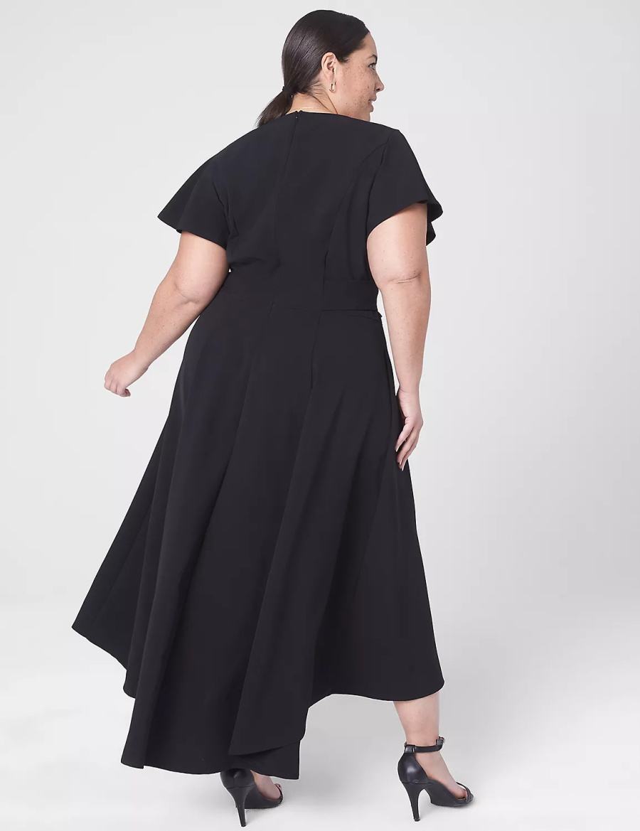 Lane Bryant Lena V-Neck High-Low Women Midi Dress Black | PMW6361YG