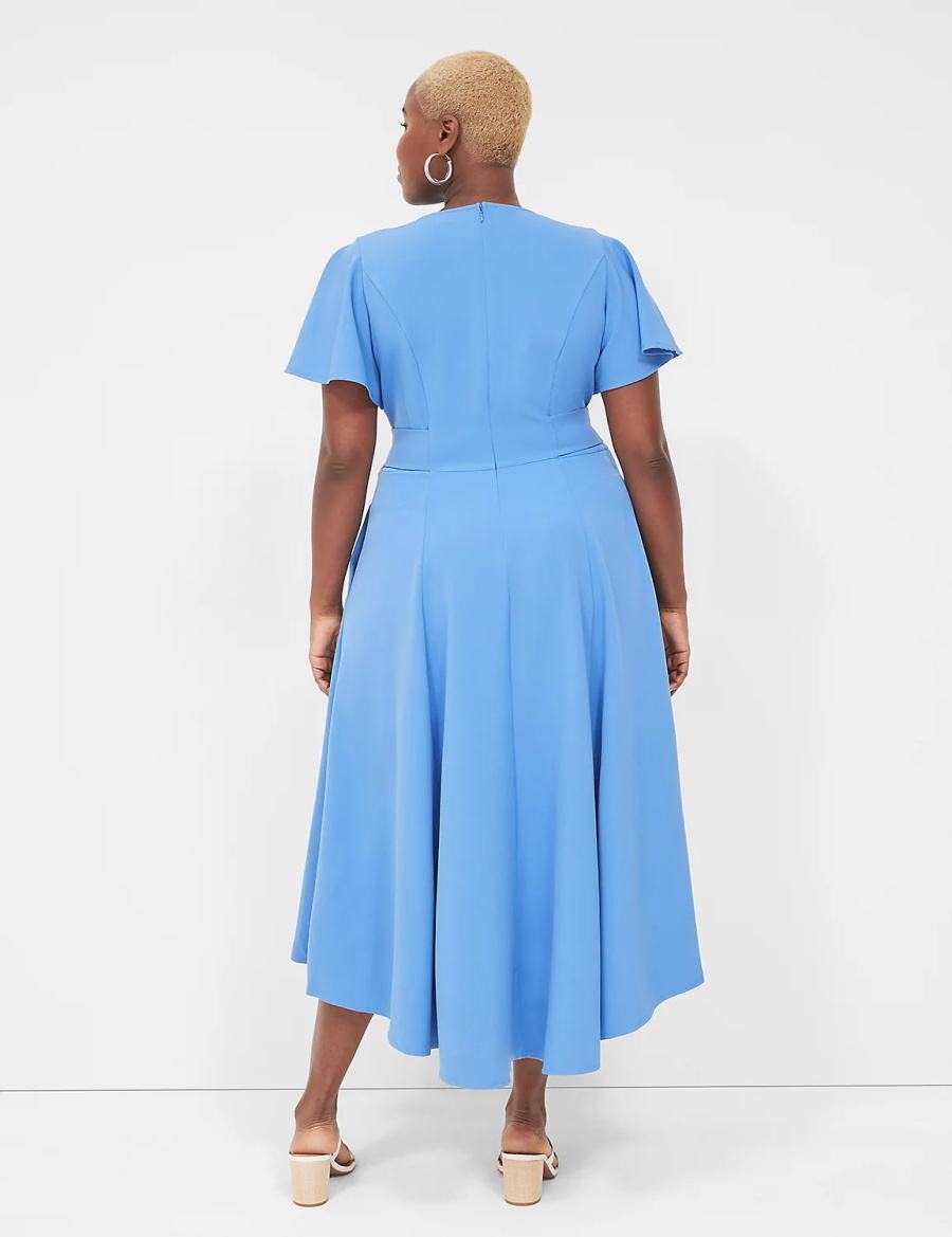 Lane Bryant Lena V-Neck High-Low Women Midi Dress Blue | ACB9461YF