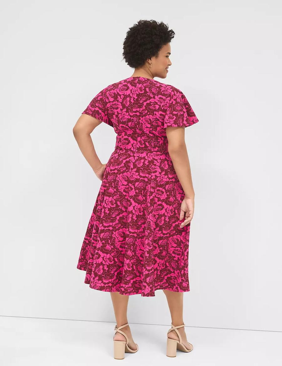 Lane Bryant Lena V-Neck Level-Hem Women Midi Dress Pink | JOF4618WN