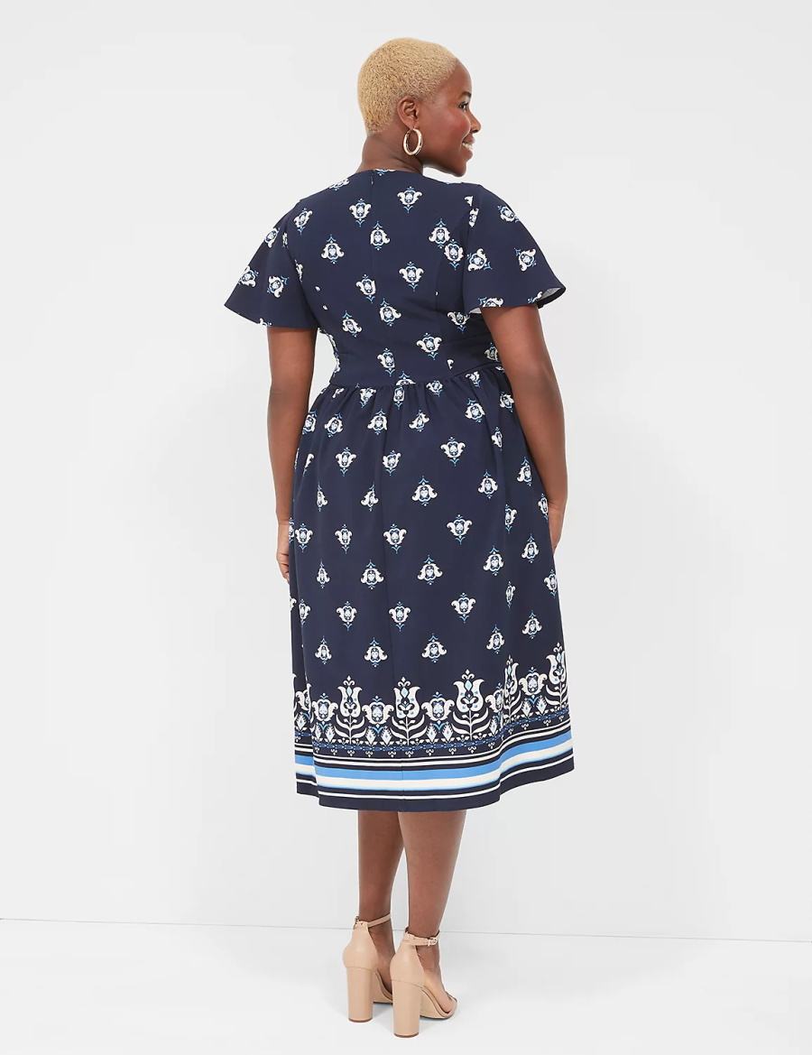 Lane Bryant Lena V-Neck Level-Hem Women Midi Dress Blue | DKQ202JH