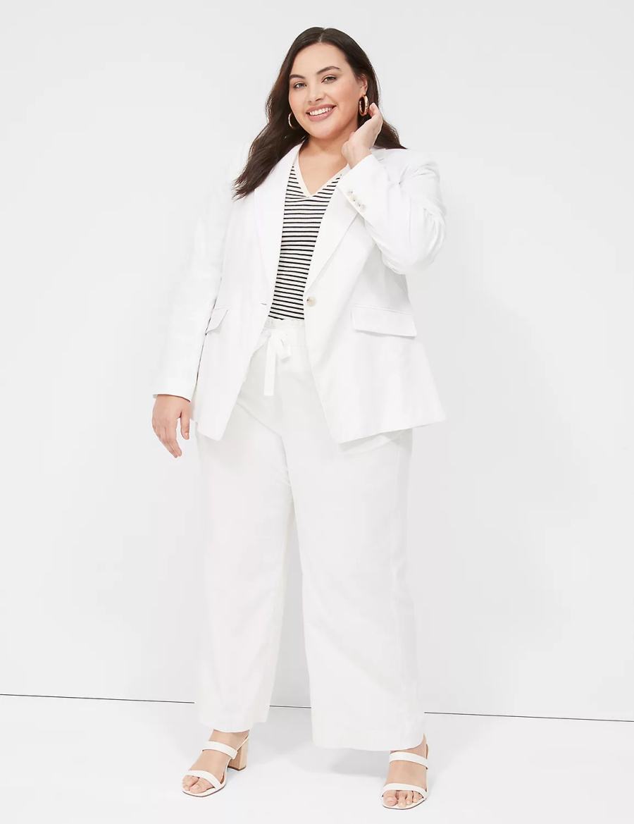 Lane Bryant Linen One-Button Women Blazers White | GSK3273IB