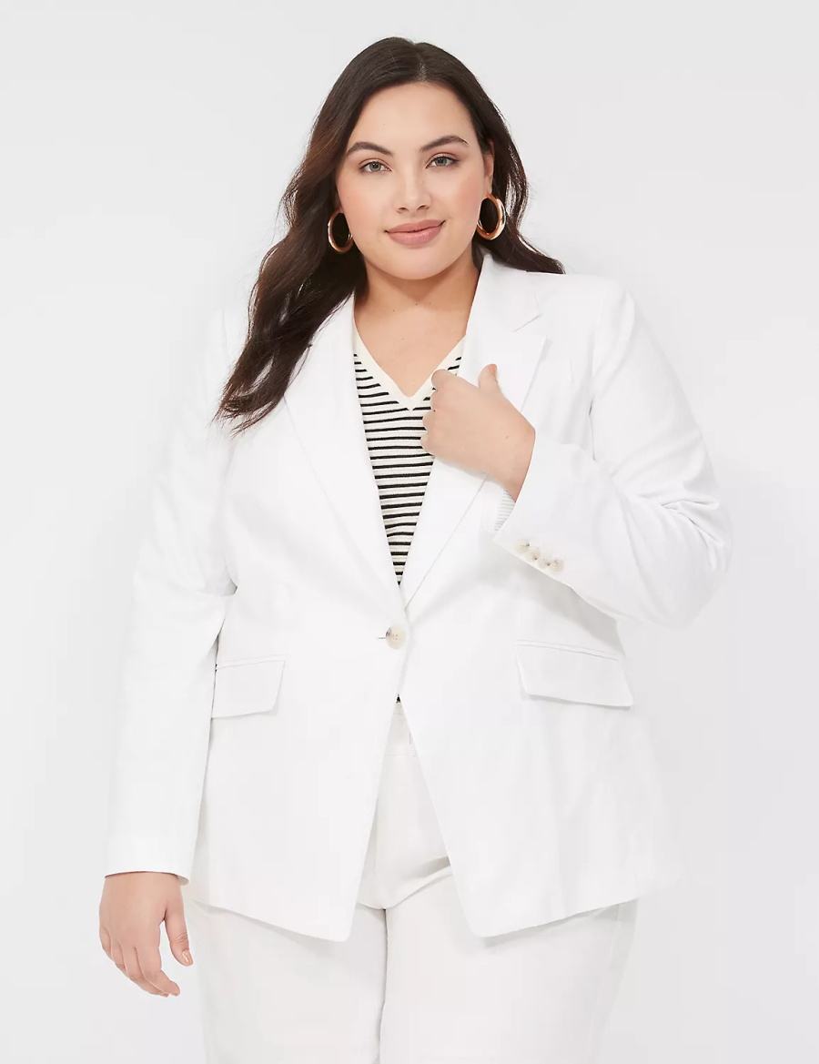 Lane Bryant Linen One-Button Women Blazers White | GSK3273IB