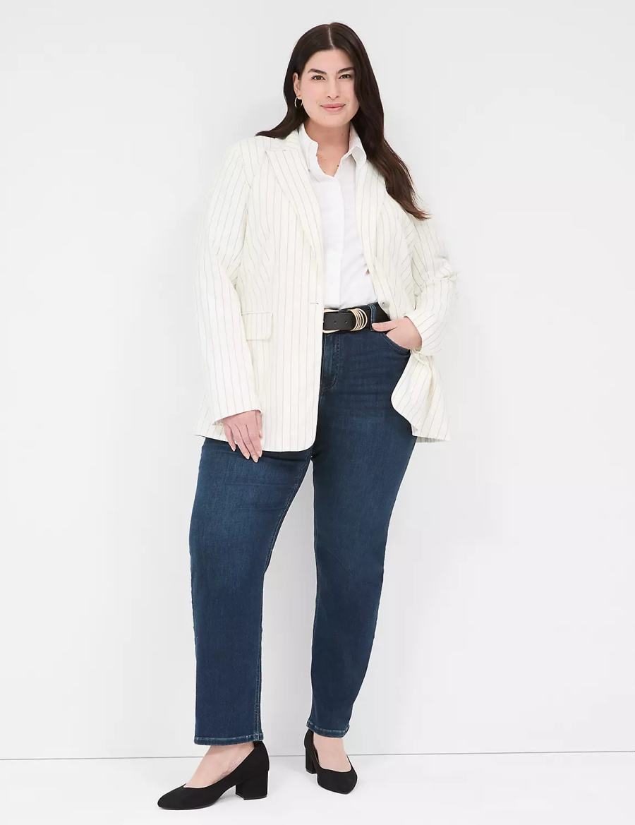 Lane Bryant Linen Pinstripe One-Button Women Blazers White | QXE5763XB