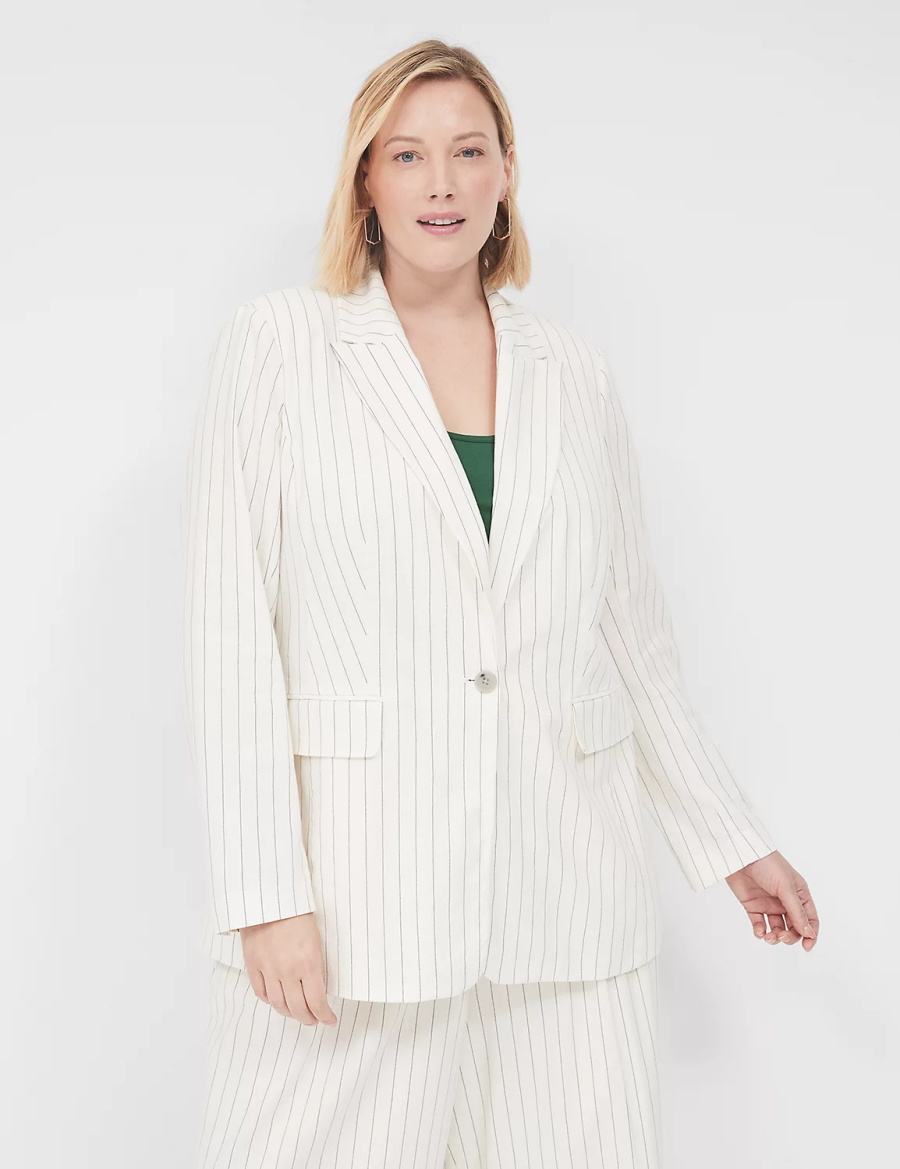 Lane Bryant Linen Pinstripe One-Button Women Blazers White | QXE5763XB