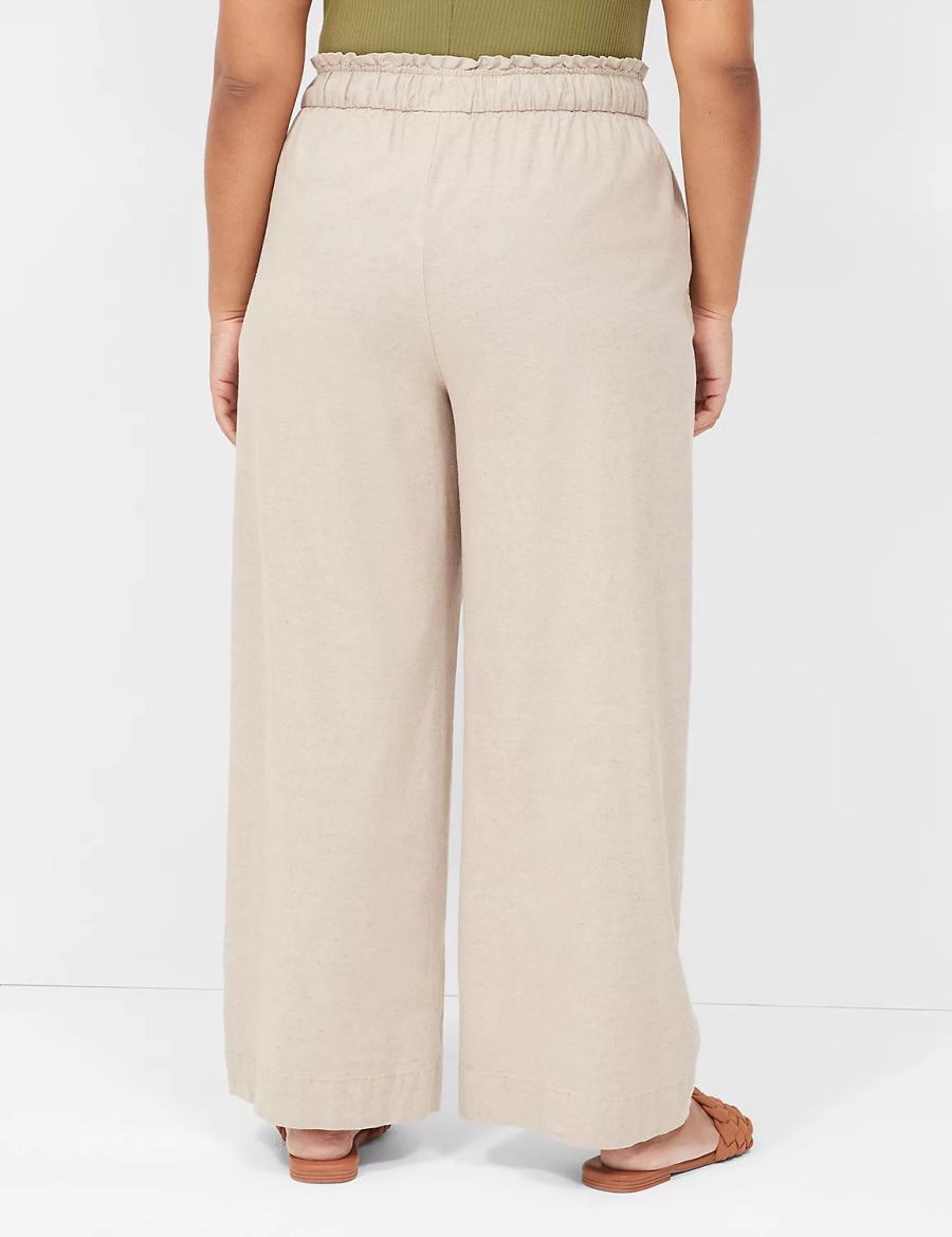 Lane Bryant Linen Wide Leg Women Pants Beige | PYQ561SC