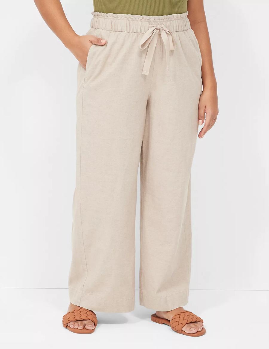 Lane Bryant Linen Wide Leg Women Pants Beige | PYQ561SC