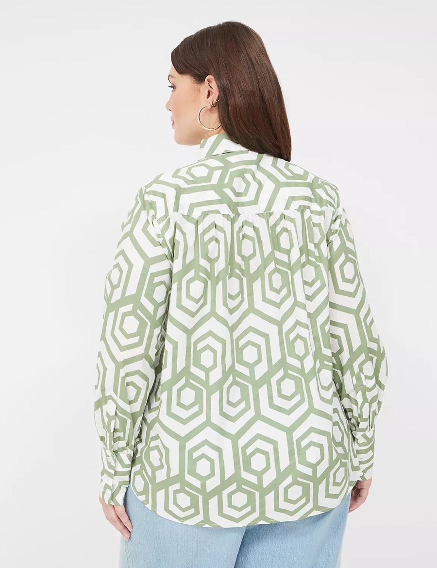 Lane Bryant Long-Sleeve Collar Popover Women Shirts Green | DKY8914KZ