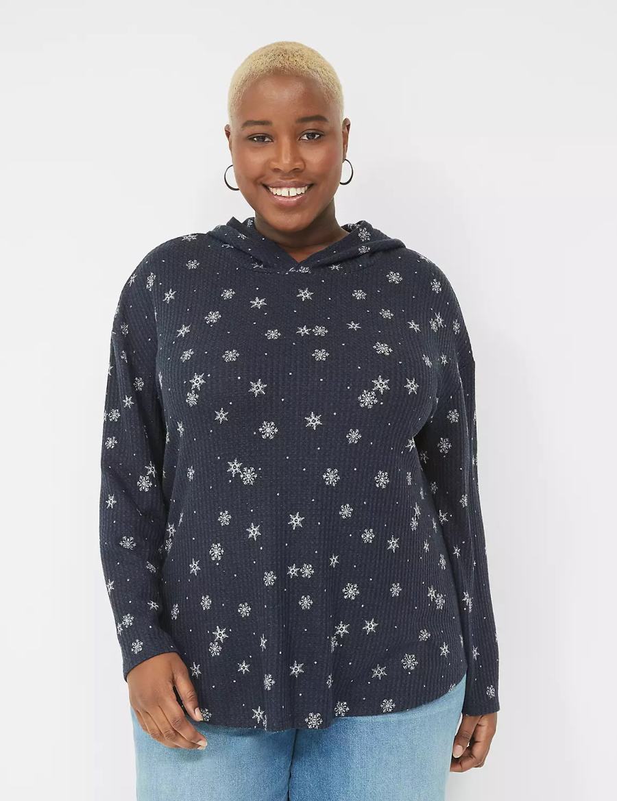 Lane Bryant Long-Sleeve Curved-Hem Tee Women T Shirts Navy | EIT6029OL