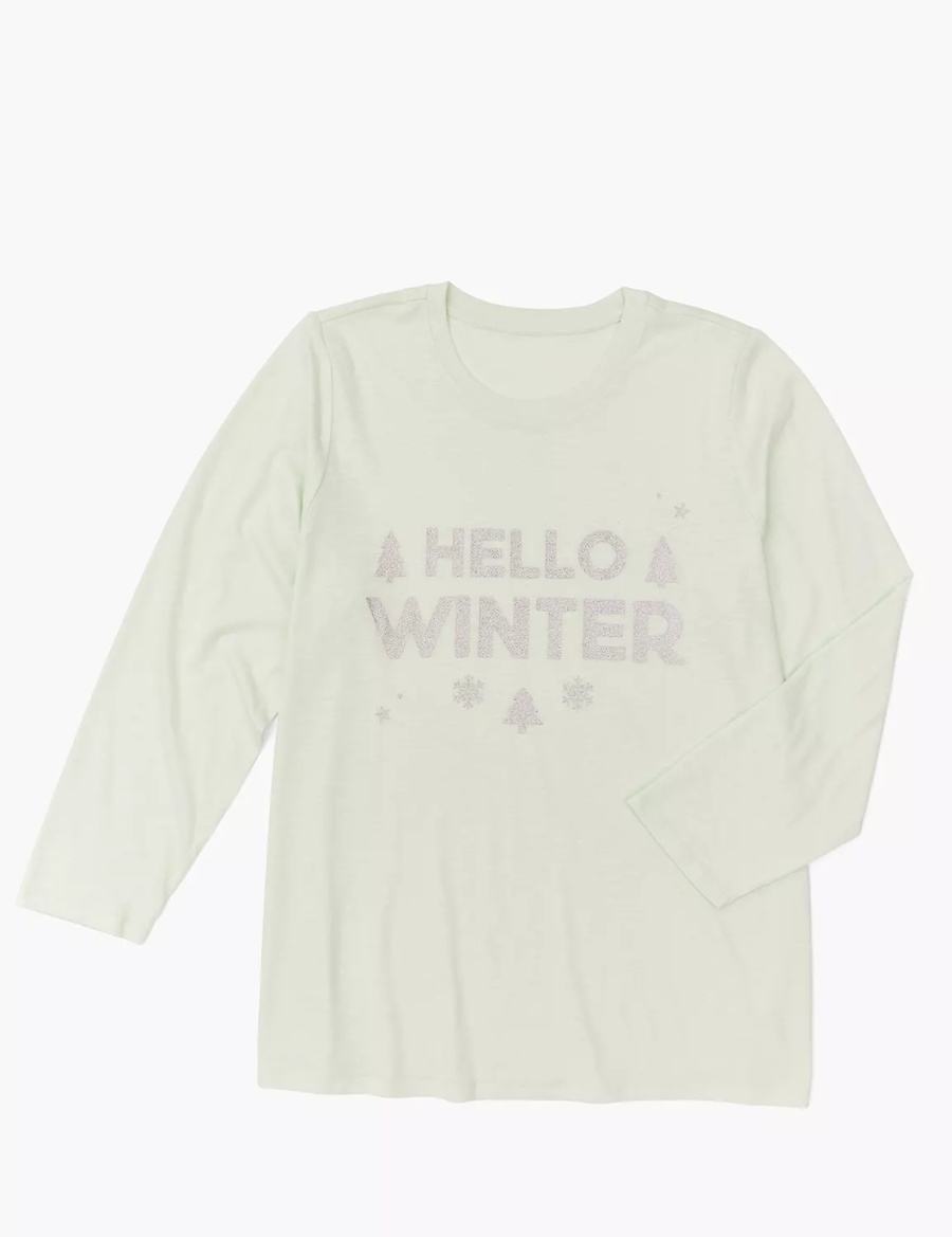 Lane Bryant Long-Sleeve Hello Winter Graphic Tee Women T Shirts Light Green | MTS5372FI