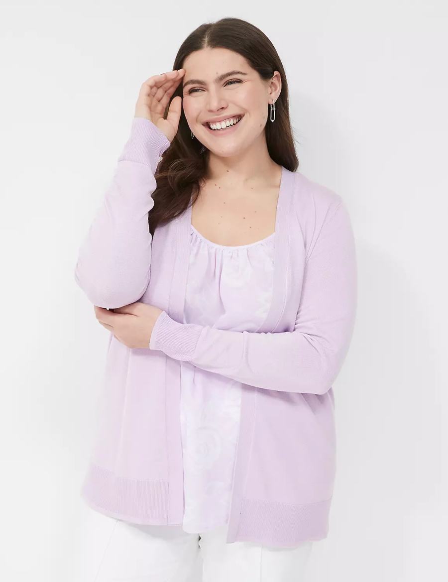 Lane Bryant Long-Sleeve Open-Front Women Cardigan Purple | QAP2070GG