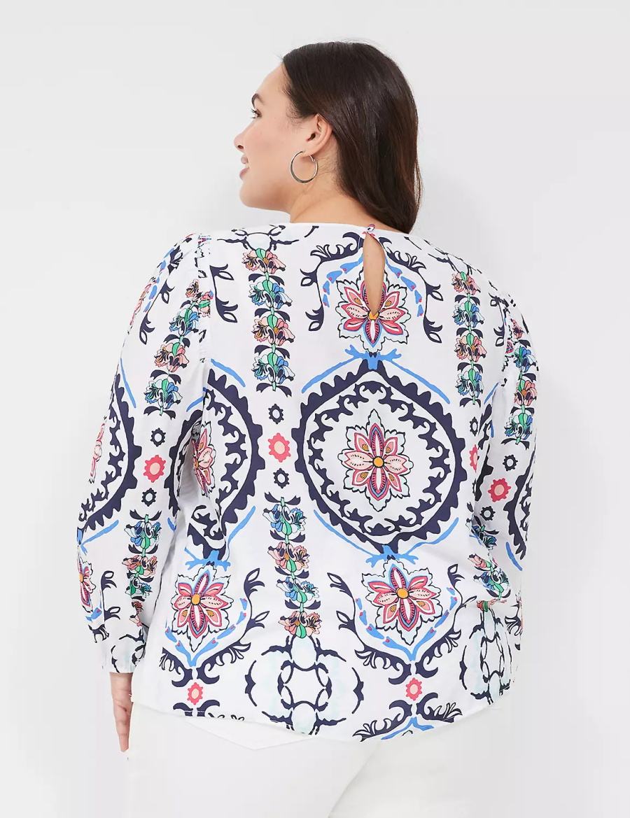 Lane Bryant Long-Sleeve Peasant Women Blouse White Multicolor | LKC973DD