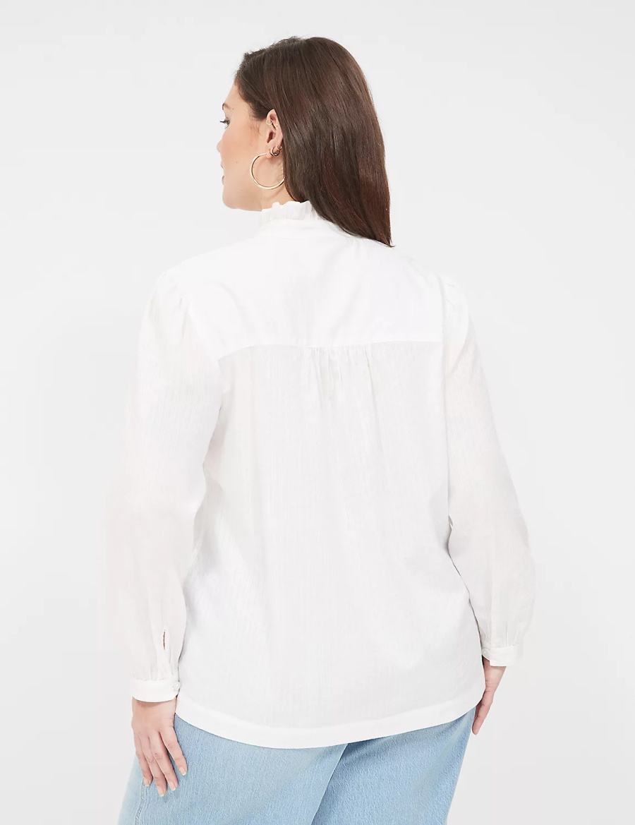 Lane Bryant Long-Sleeve Ruffle Collar Women Blouse White | ZKR9660LU