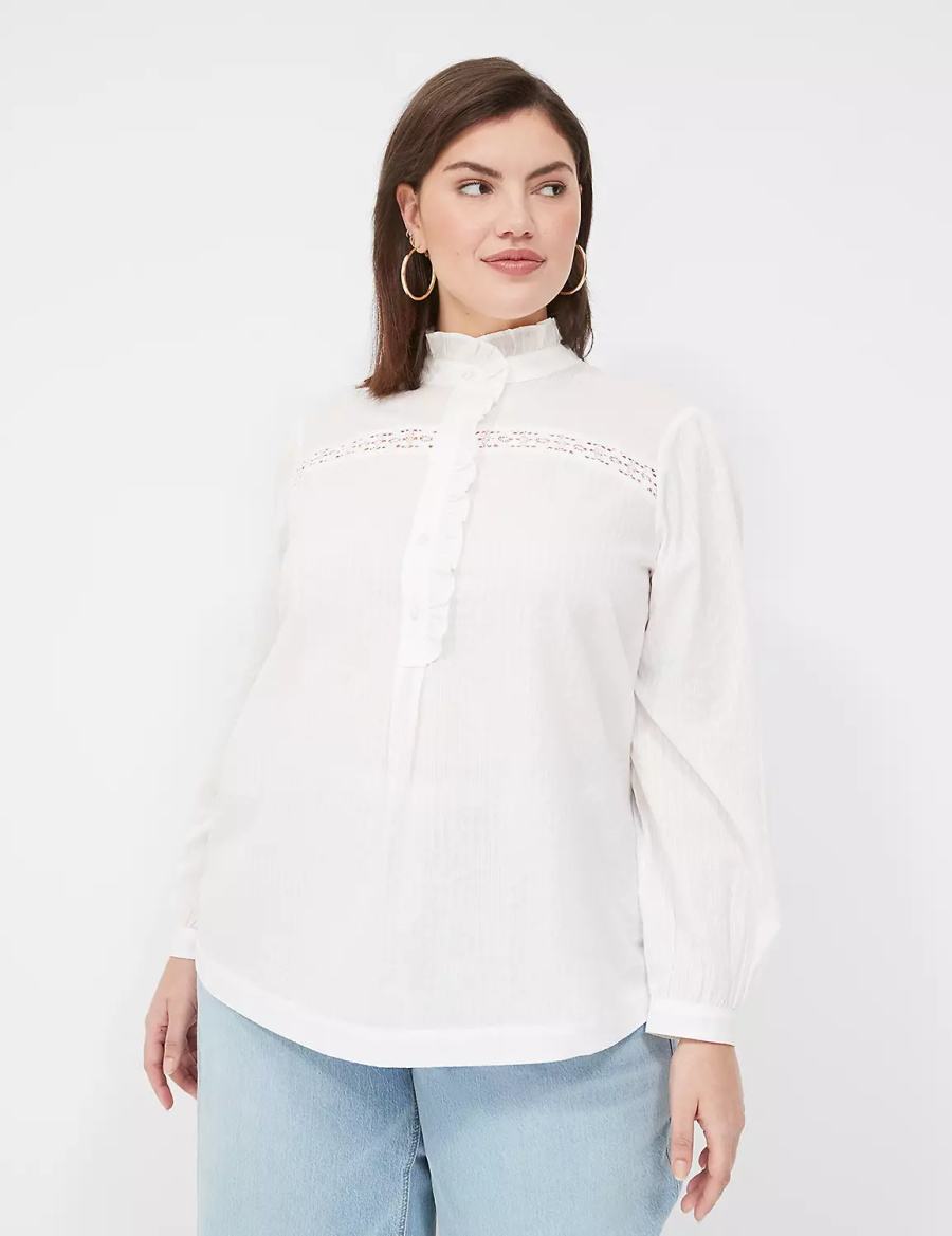 Lane Bryant Long-Sleeve Ruffle Collar Women Blouse White | ZKR9660LU