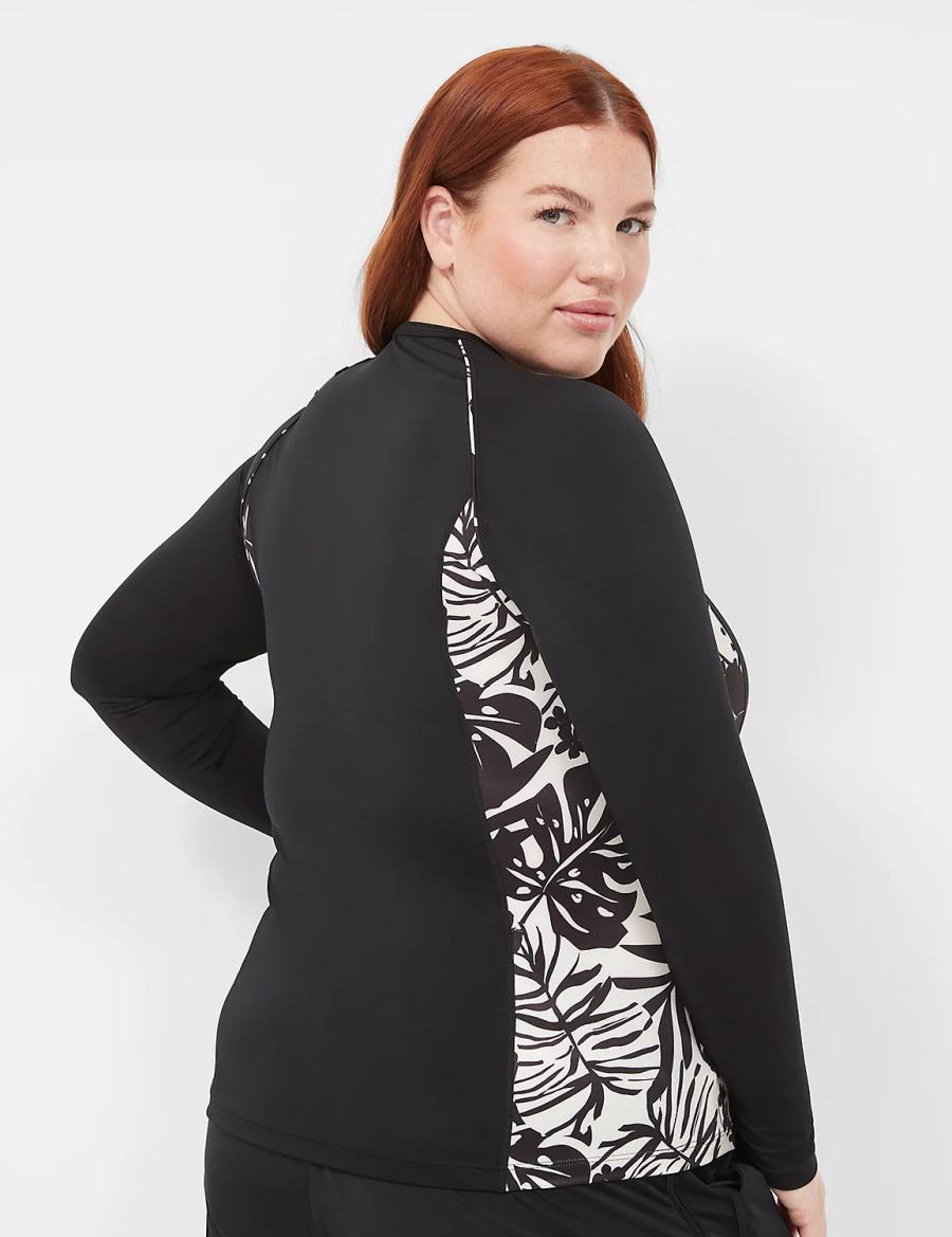 Lane Bryant Long-Sleeve Swim Rash Guard Women Swimsuits Black | KHA219XG