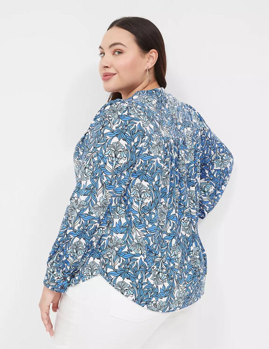 Lane Bryant Long-Sleeve V-Neck Women Blouse Blue | XNX3188YI