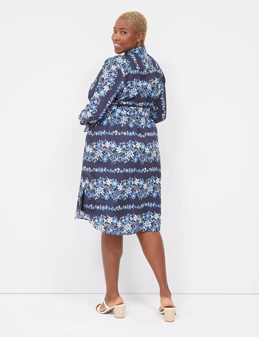 Lane Bryant Long-Sleeveed Midi Women Shirt Dress Dark Blue | LXA9880FC