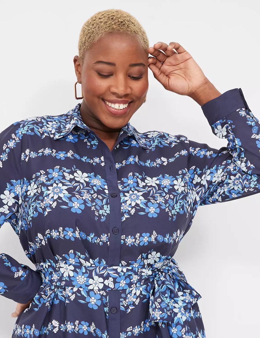 Lane Bryant Long-Sleeveed Midi Women Shirt Dress Dark Blue | LXA9880FC