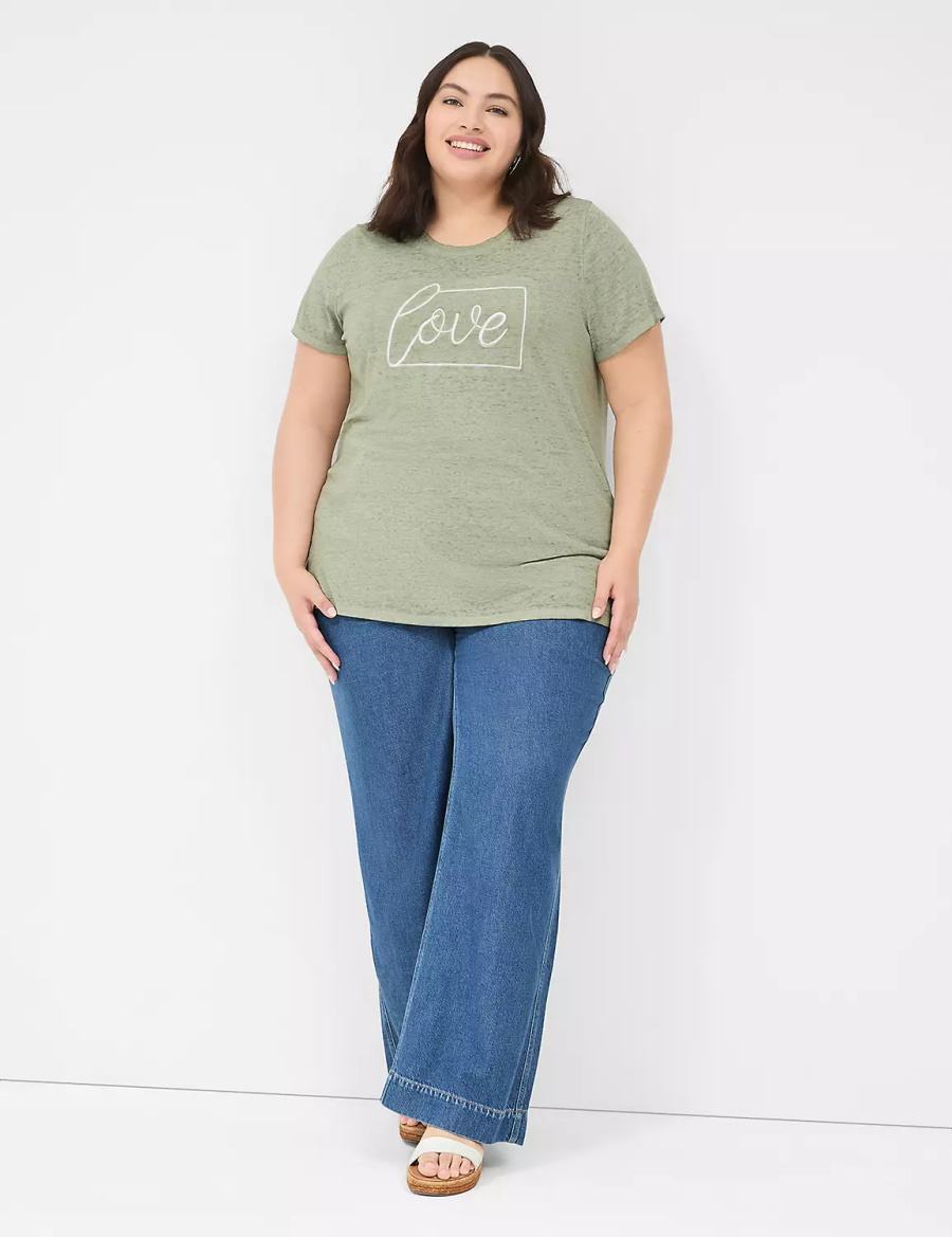 Lane Bryant Love Graphic Tee Women T Shirts Olive Green | WNS1024GN