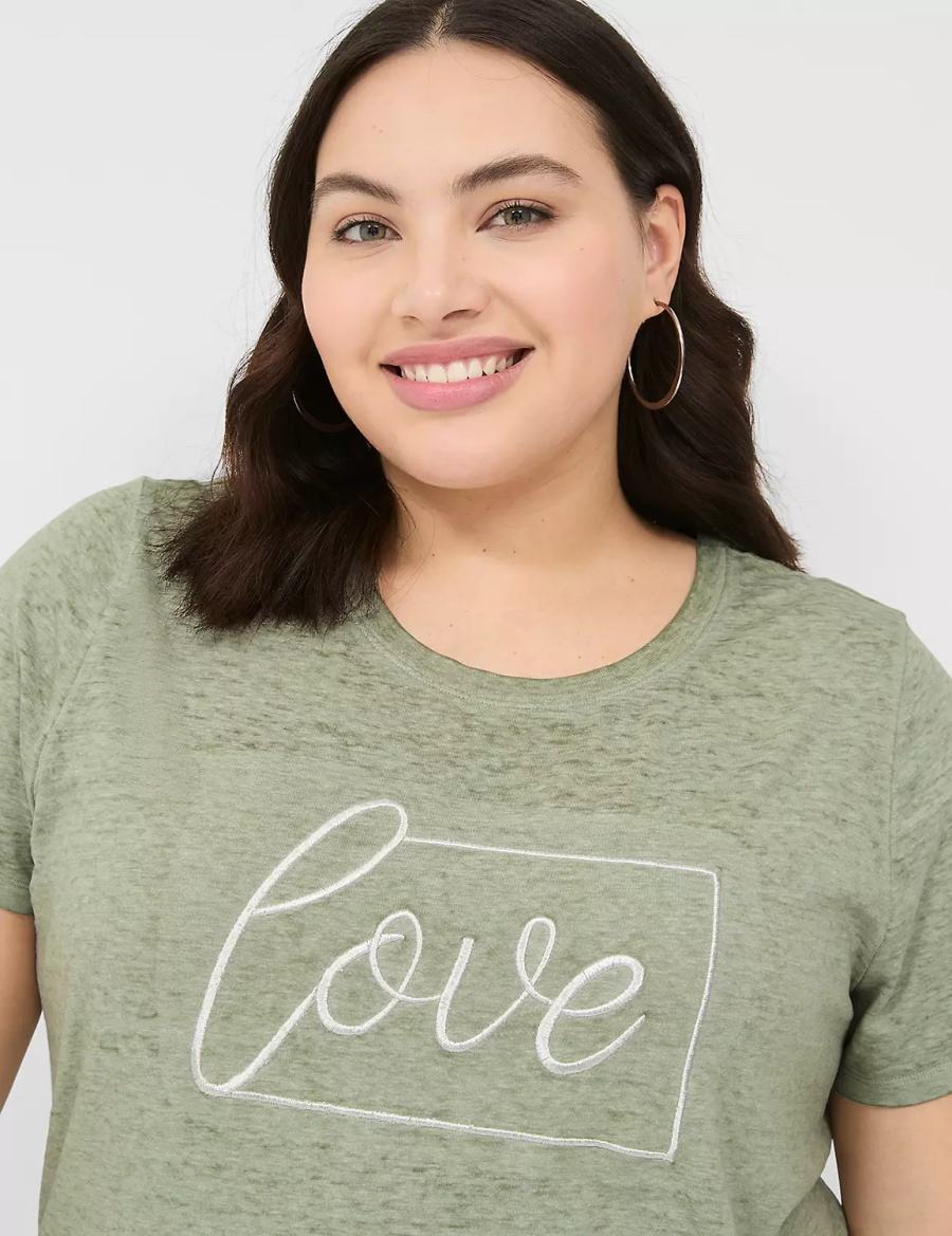 Lane Bryant Love Graphic Tee Women T Shirts Olive Green | WNS1024GN