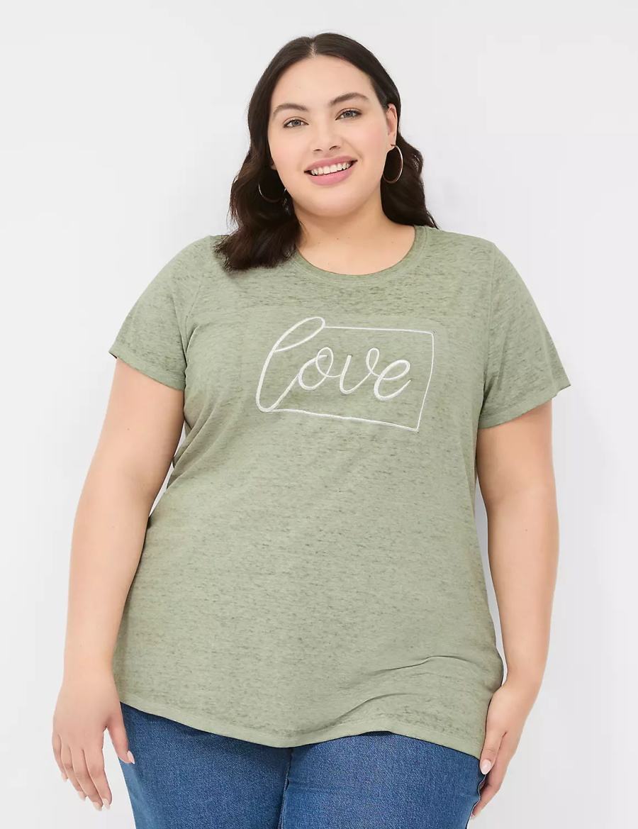 Lane Bryant Love Graphic Tee Women T Shirts Olive Green | WNS1024GN