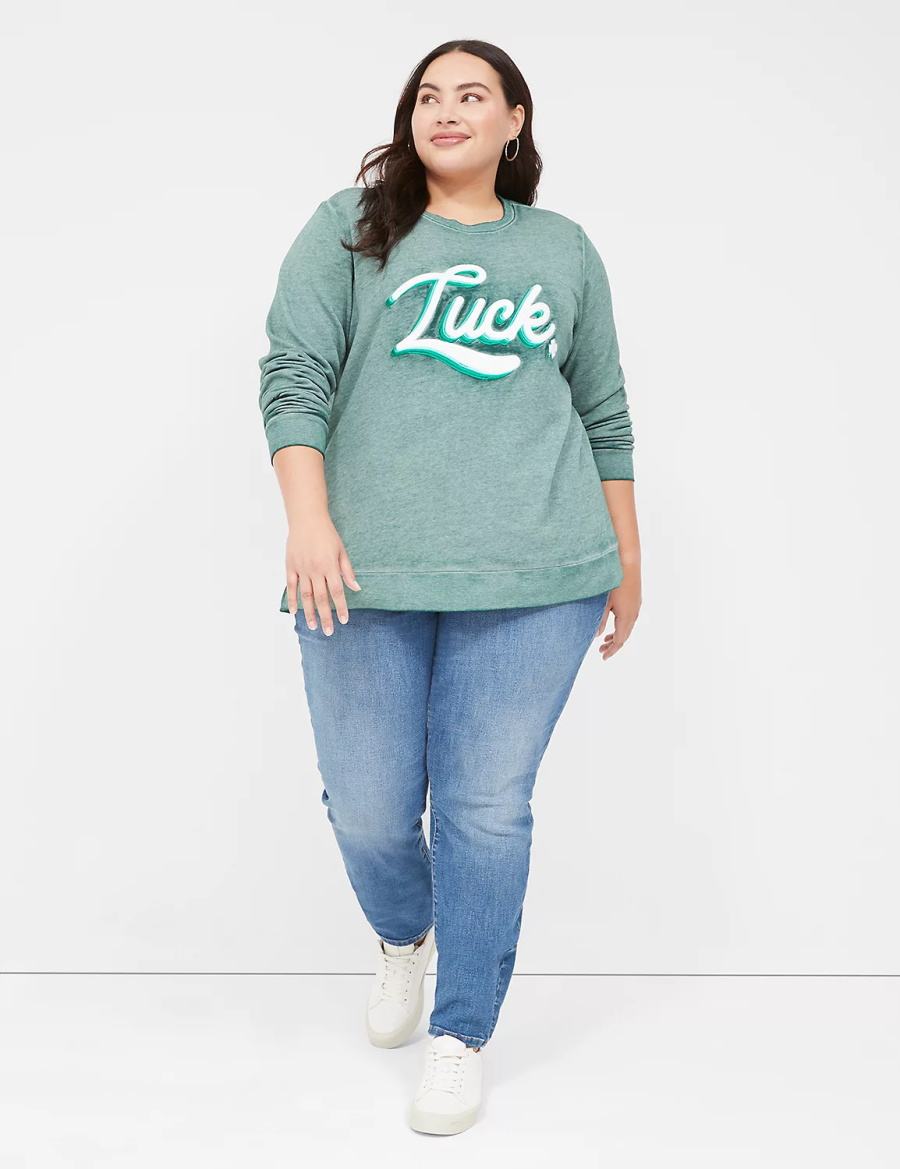 Lane Bryant Luck Graphic Women Sweatshirts Green | OKX10089HV