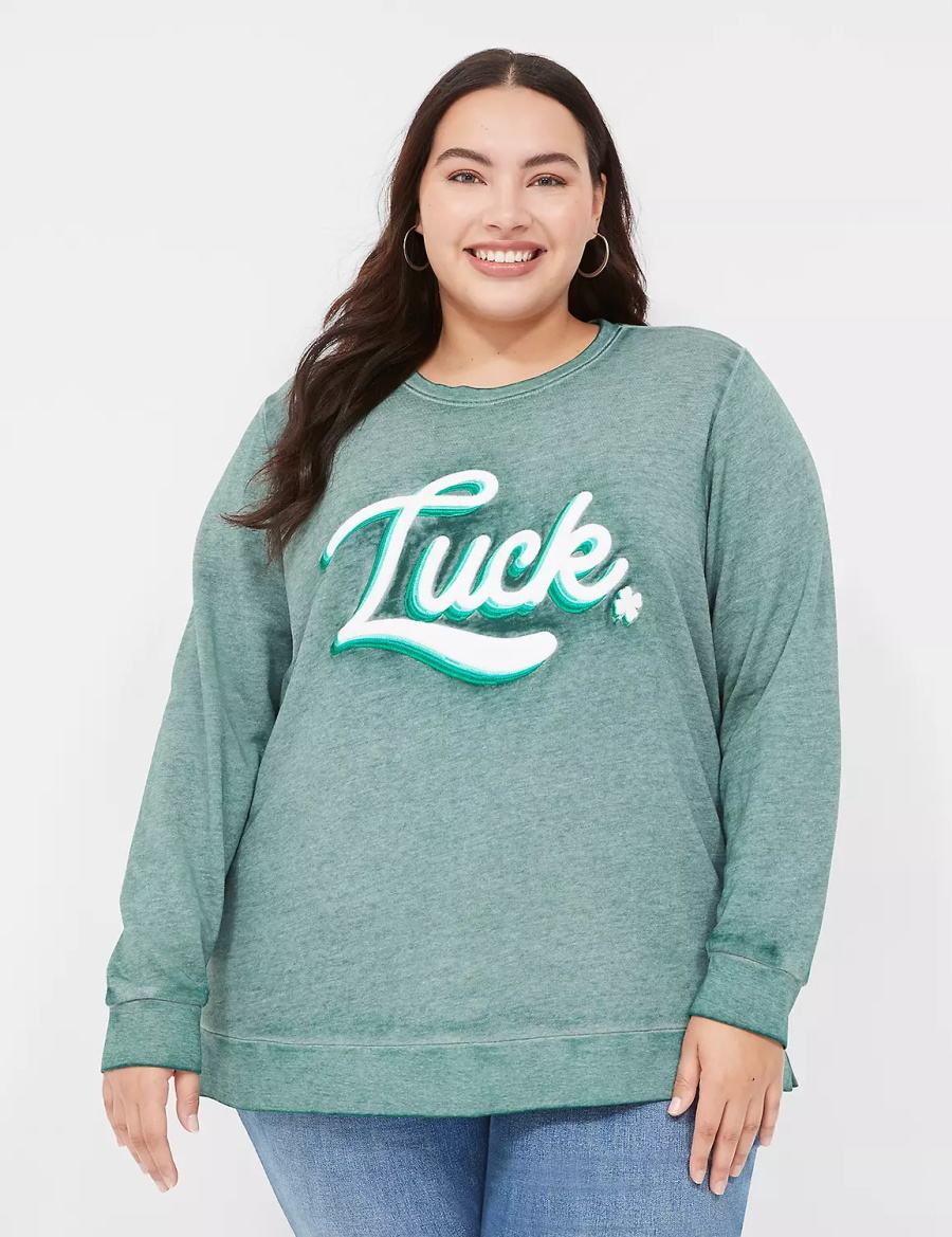 Lane Bryant Luck Graphic Women Sweatshirts Green | OKX10089HV