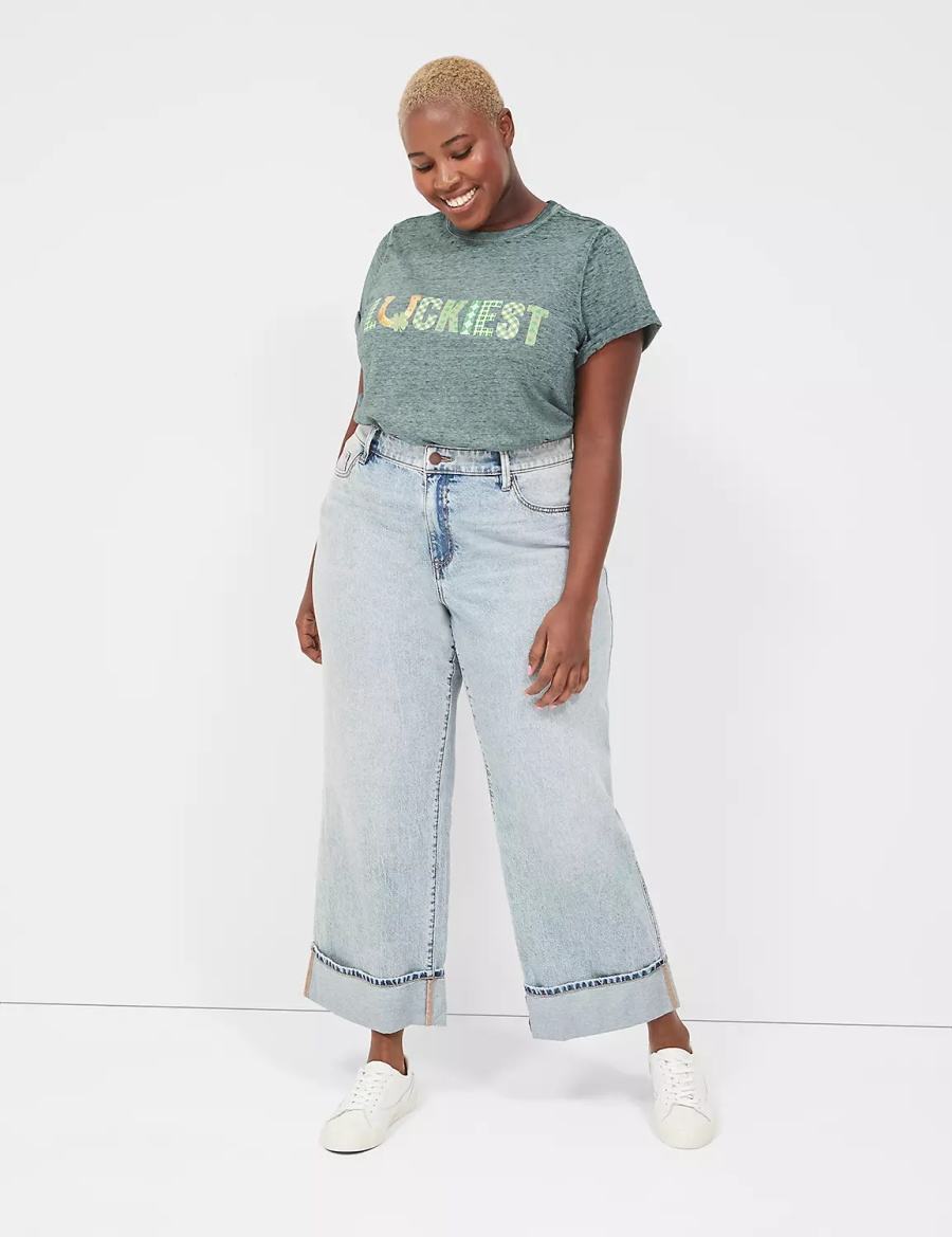 Lane Bryant Luckiest Burnout Graphic Tee Women T Shirts Green | JSW5572LX