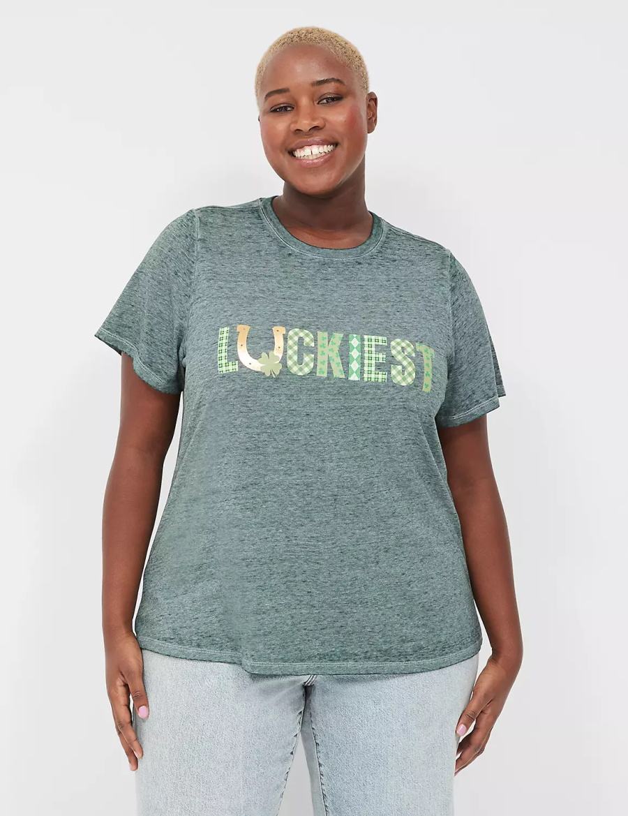 Lane Bryant Luckiest Burnout Graphic Tee Women T Shirts Green | JSW5572LX