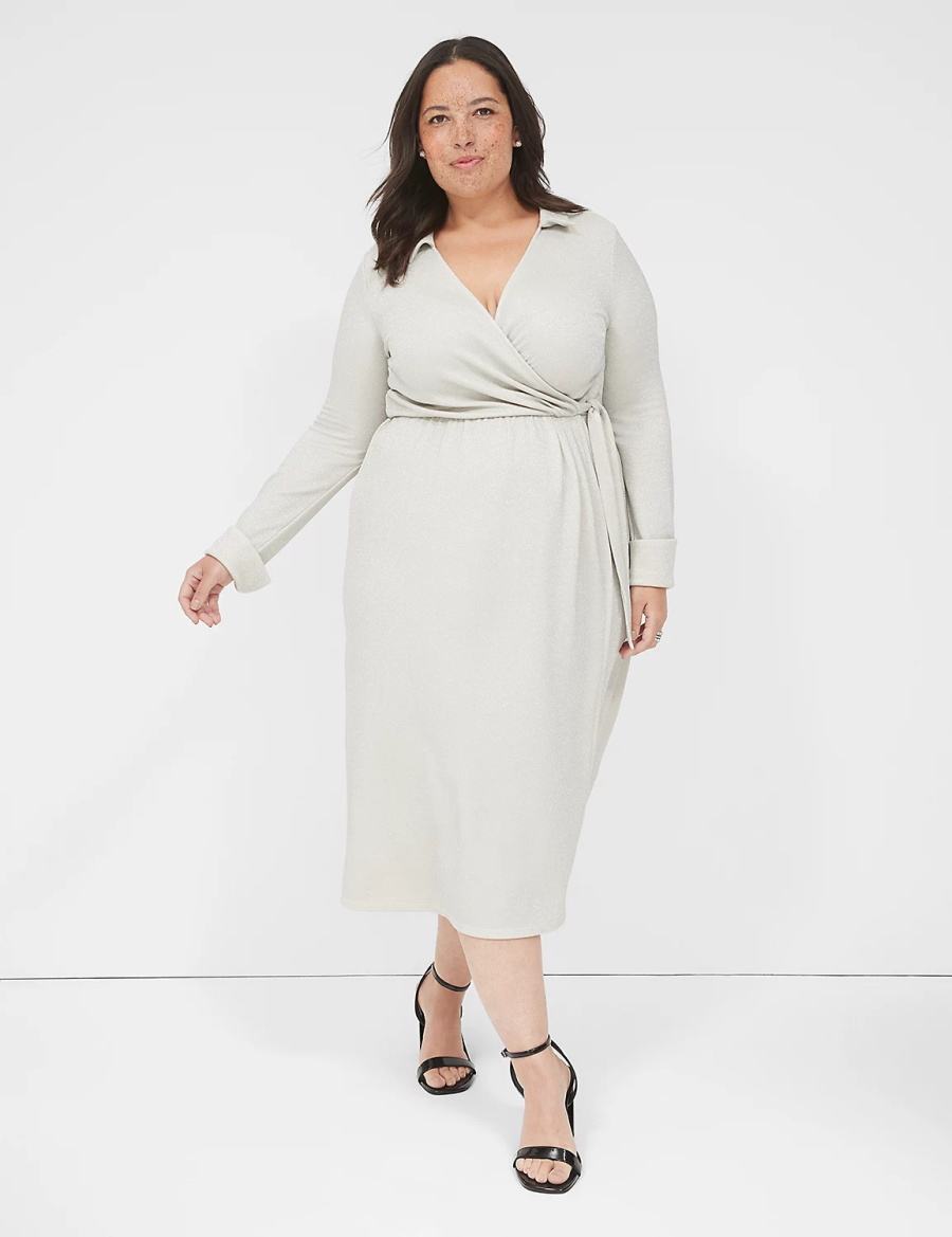 Lane Bryant Lurex Faux-Wrap Collar Women Maxi Dress Grey | QZG5675TY