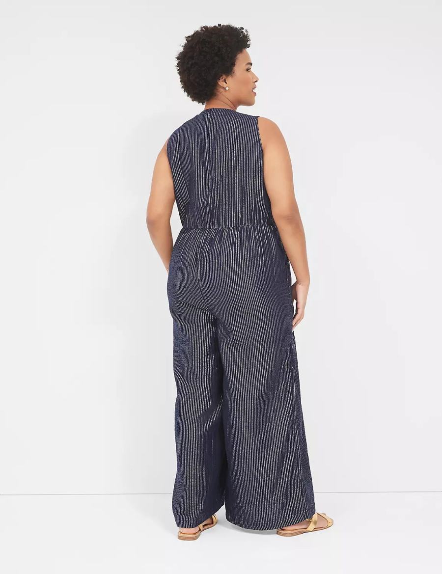 Lane Bryant Lurex Gauze Easy Women Jumpsuit Blue | RLB931ER