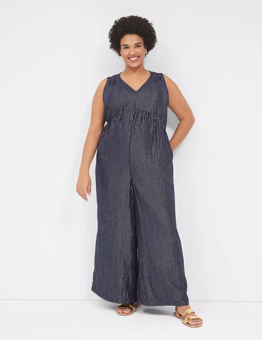 Lane Bryant Lurex Gauze Easy Women Jumpsuit Blue | RLB931ER