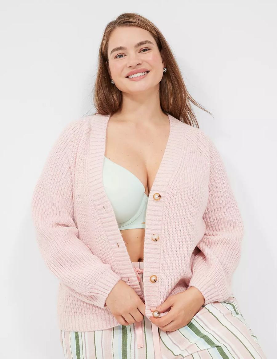 Lane Bryant Lurex Knit Sleep Women Cardigan Pink | BQL4582KW