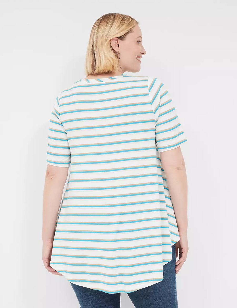 Lane Bryant Lurex Max Swing Perfect Sleeve Crew-Neck Tee Women T Shirts White Stripes | MXX3581DS