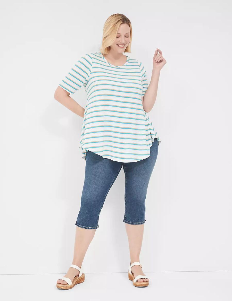 Lane Bryant Lurex Max Swing Perfect Sleeve Crew-Neck Tee Women T Shirts White Stripes | MXX3581DS