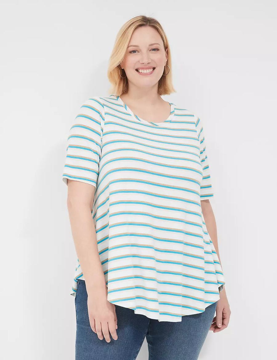 Lane Bryant Lurex Max Swing Perfect Sleeve Crew-Neck Tee Women T Shirts White Stripes | MXX3581DS