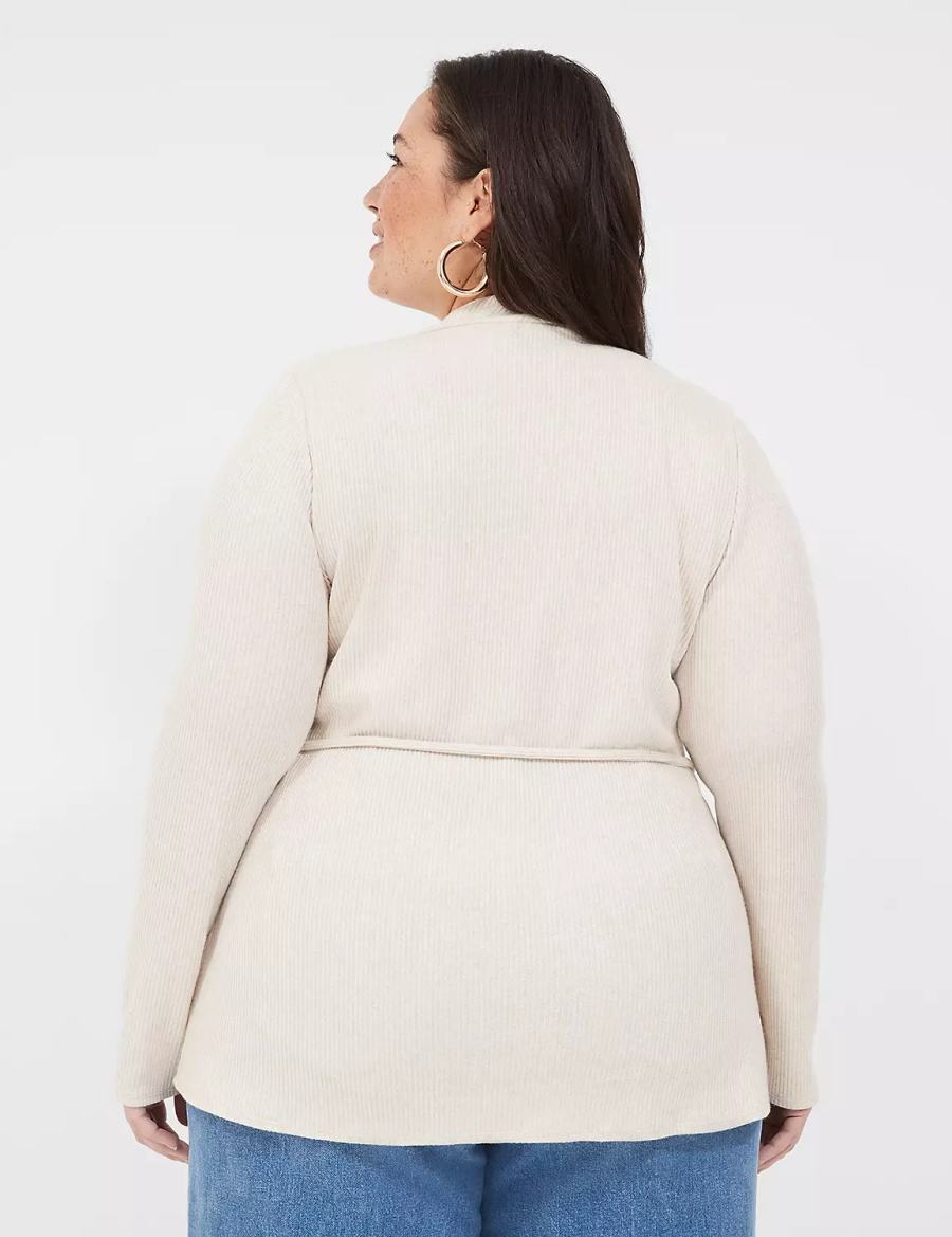 Lane Bryant Lurex Mock-Neck Tie-Waist Top Women Sweaters Beige | CPM752ZG