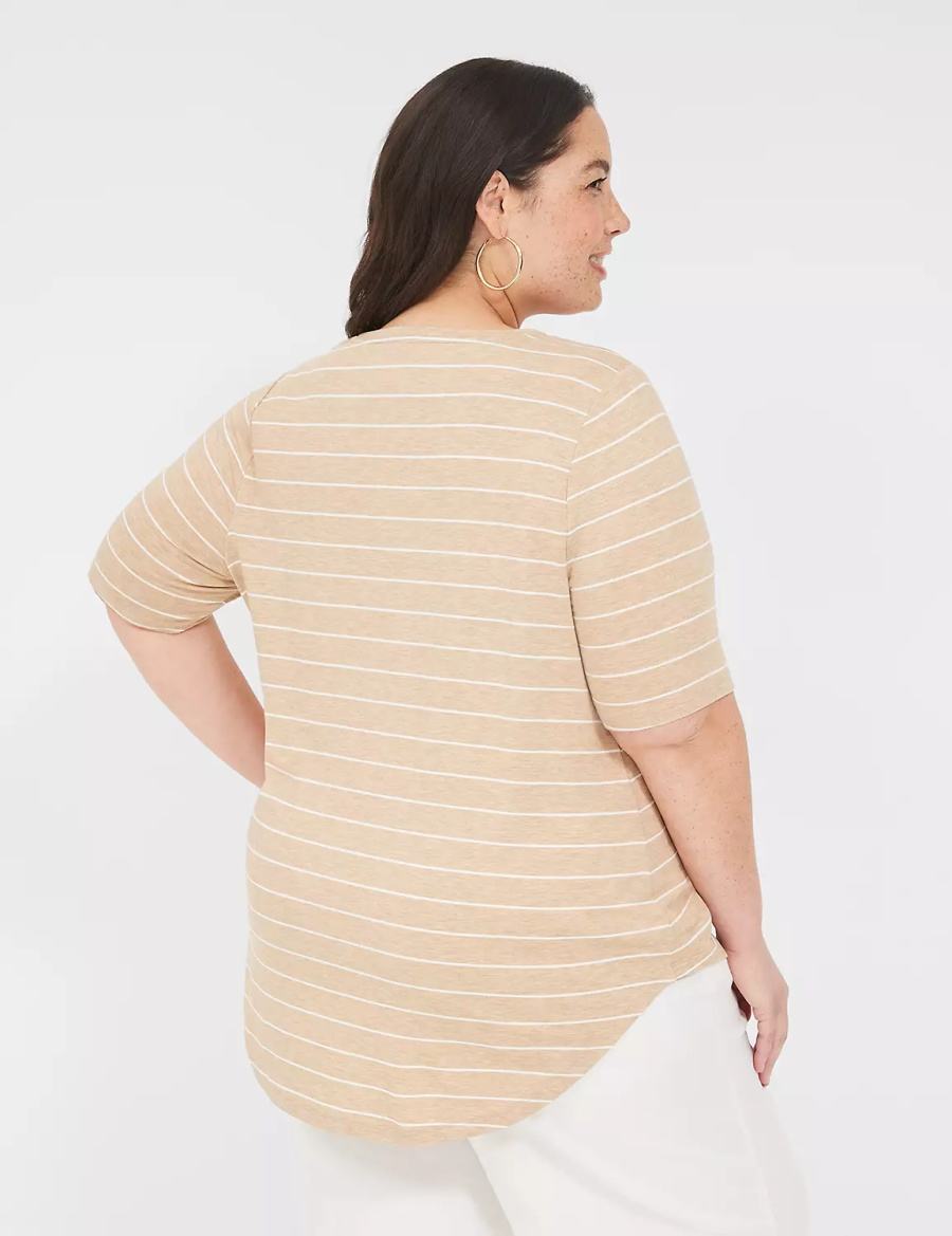 Lane Bryant Lurex Perfect Sleeve Crew-Neck Tee Women T Shirts Brown Stripes | AXB7039YA