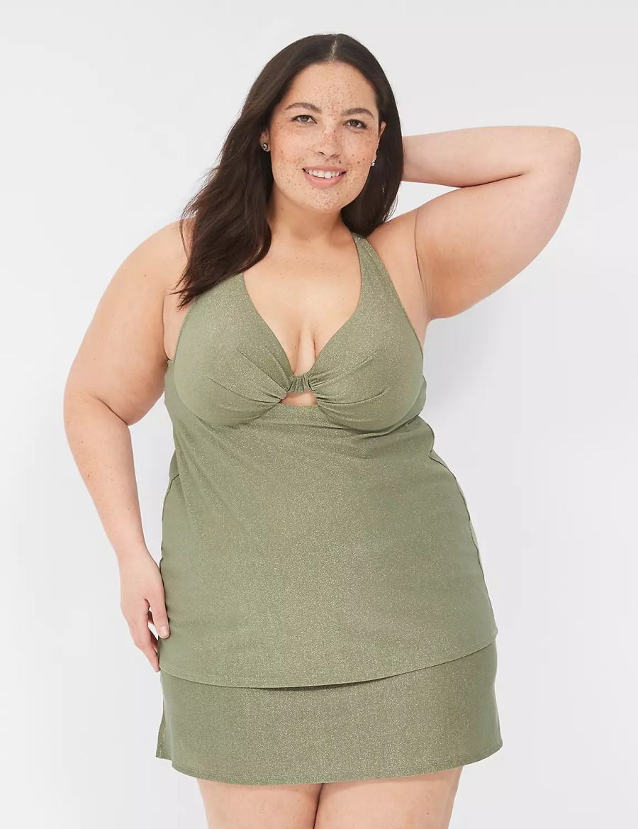 Lane Bryant Lurex Side Slit Swim Women Skirts Green | JHS1697PY