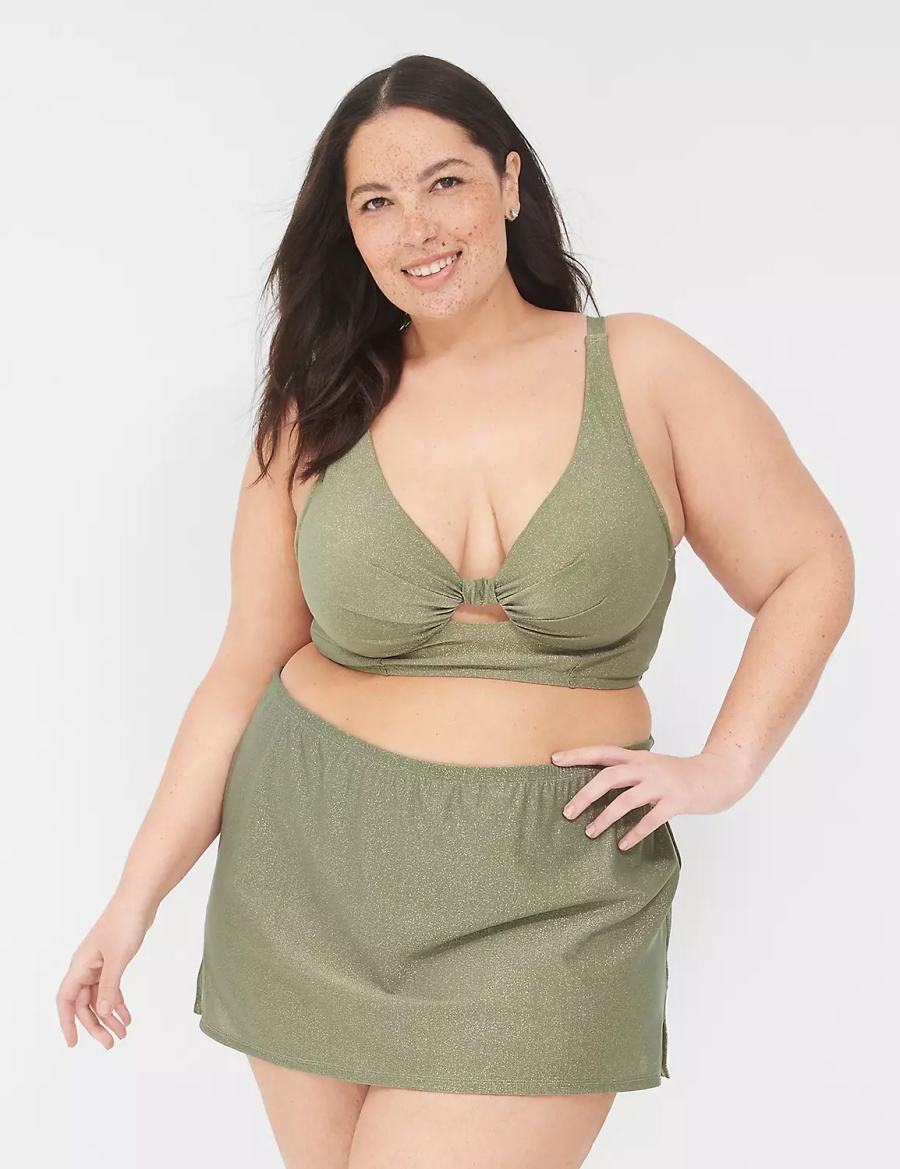 Lane Bryant Lurex Side Slit Swim Women Skirts Green | JHS1697PY