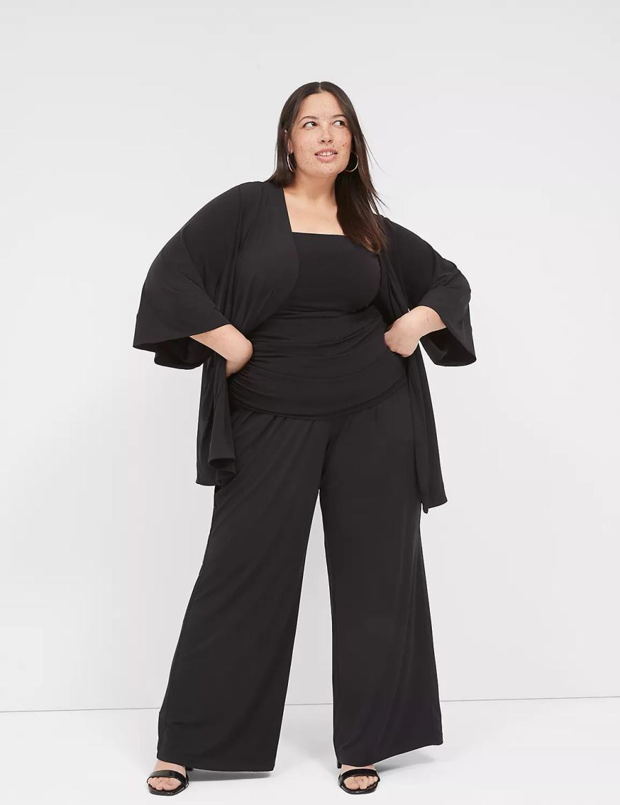 Lane Bryant Matte Jersey Pull-On Wide Leg Women Pants Black | ZKL9979EF