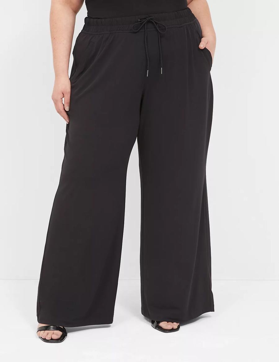 Lane Bryant Matte Jersey Pull-On Wide Leg Women Pants Black | ZKL9979EF