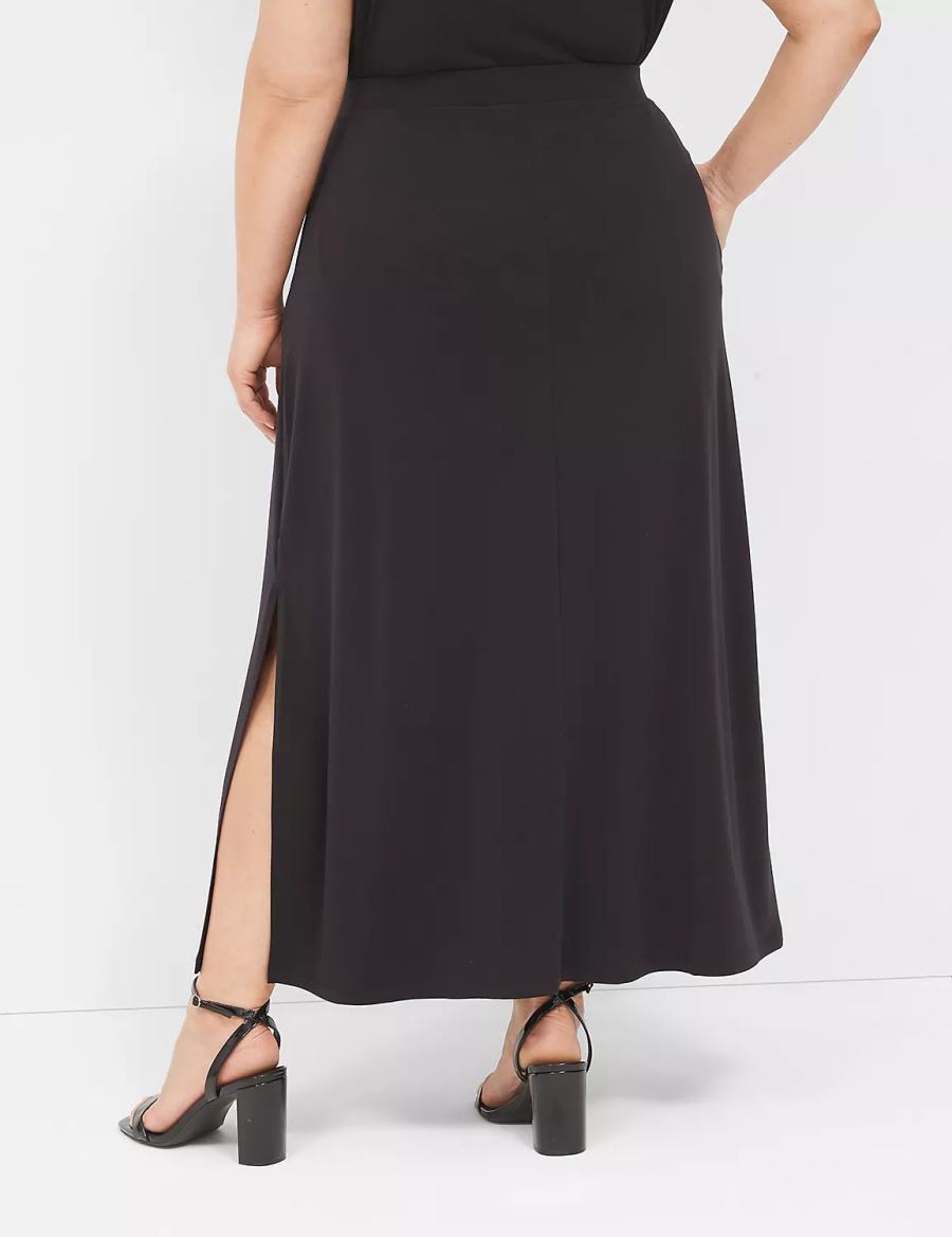 Lane Bryant Matte Jersey Side-Slit Maxi Women Skirts Black | QSX2373NW