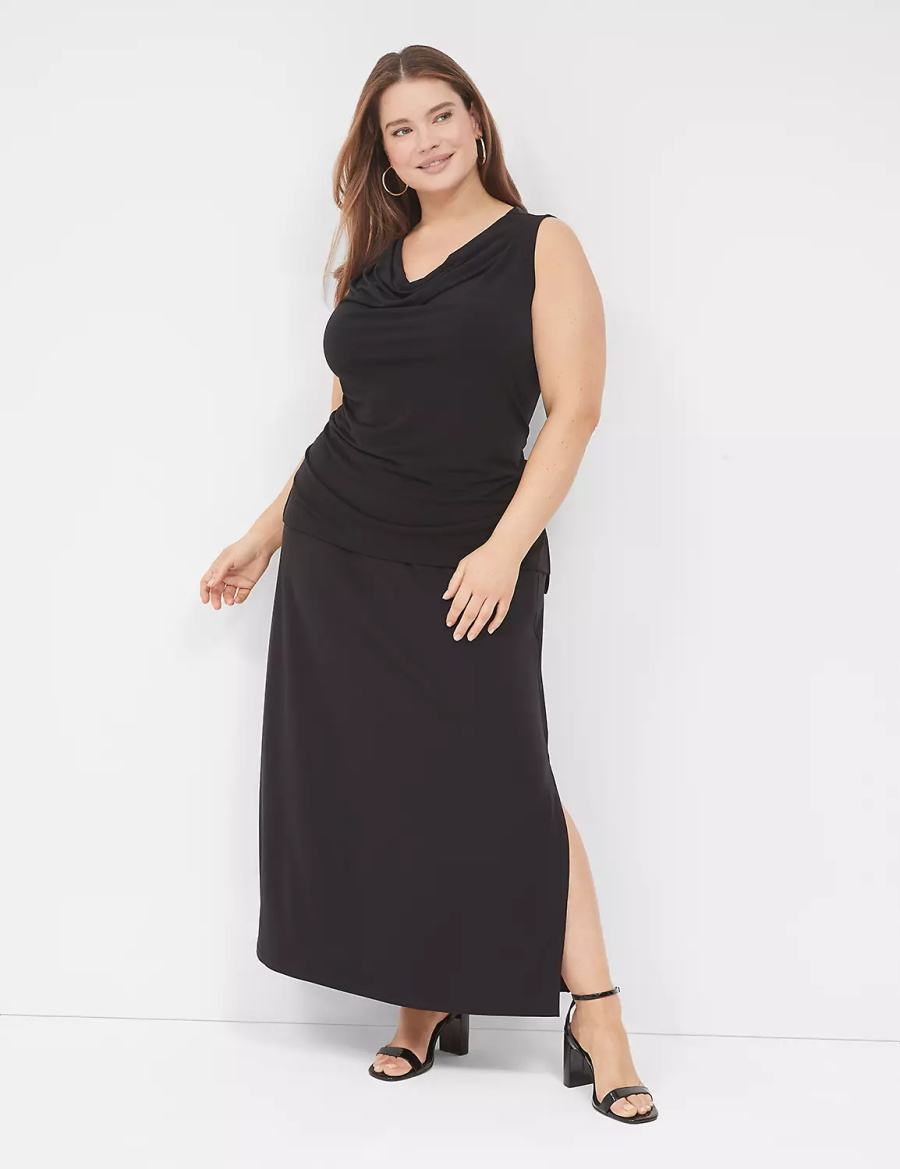 Lane Bryant Matte Jersey Side-Slit Maxi Women Skirts Black | QSX2373NW