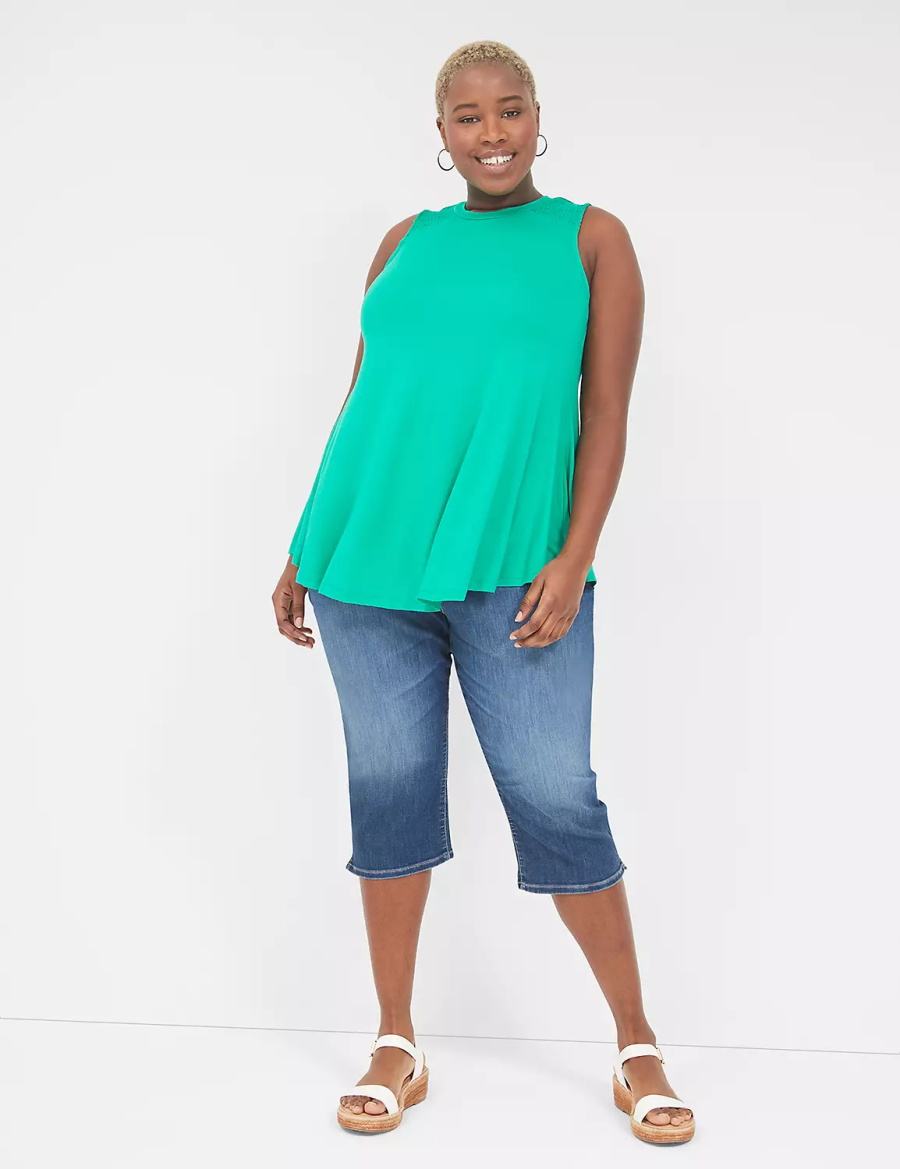 Lane Bryant Max Swing High-Neck Smocked-Shoulder Tunic Women T Shirts Turquoise | ADX5979LJ