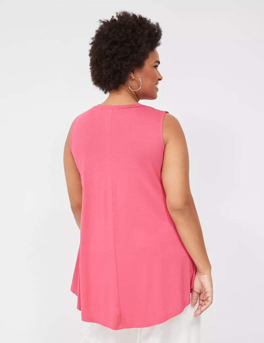 Lane Bryant Max Swing High-Neck Smocked-Shoulder Tunic Women T Shirts Pink | BAK494BF