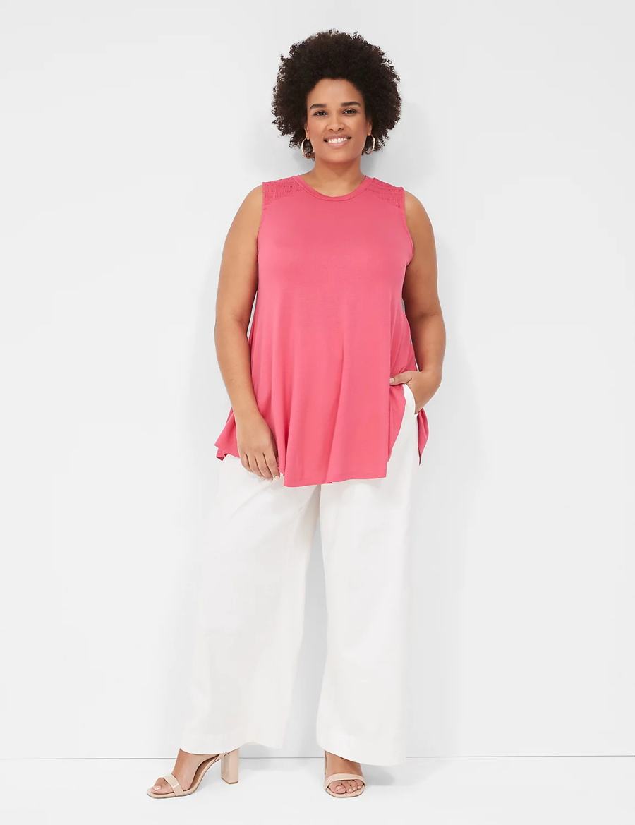 Lane Bryant Max Swing High-Neck Smocked-Shoulder Tunic Women T Shirts Pink | BAK494BF